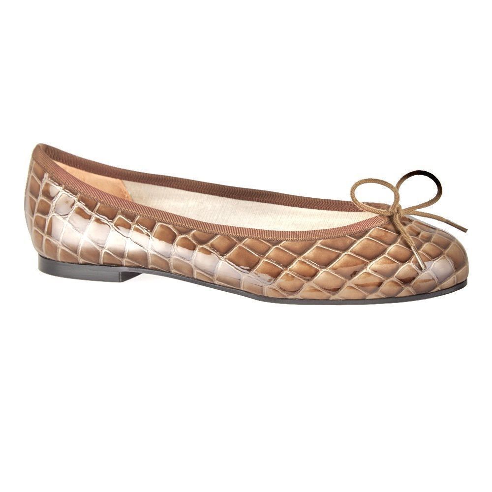* French Sole Henrietta Brown Patent Croc Embossed Leather Ballet Flats EU 37